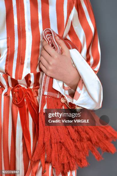 Model walks the runway at the Mother of Pearl Ready to Wear Fall/Winter 2018-2019 fashion show during London Fashion Week February 2018 on February...