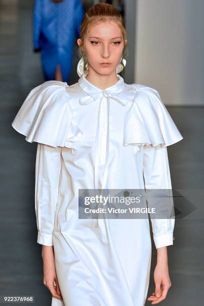 Model walks the runway at the Mother of Pearl Ready to Wear Fall/Winter 2018-2019 fashion show during London Fashion Week February 2018 on February...