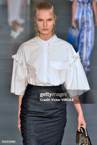 Model walks the runway at the Mother of Pearl Ready to Wear Fall/Winter 2018-2019 fashion show during London Fashion Week February 2018 on February...