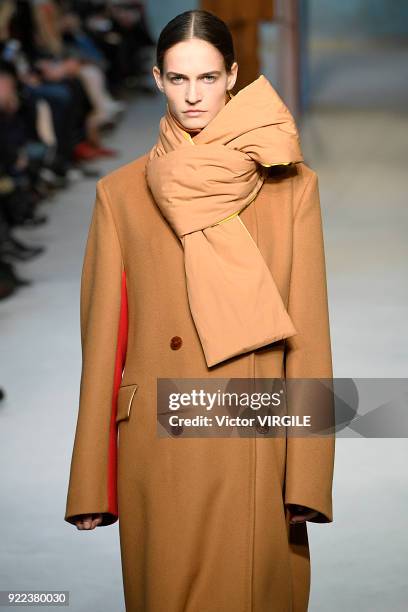 Model walks the runway at the Roksanda Ready to Wear Fall/Winter 2018-2019 fashion show during London Fashion Week February 2018 on February 19, 2018...