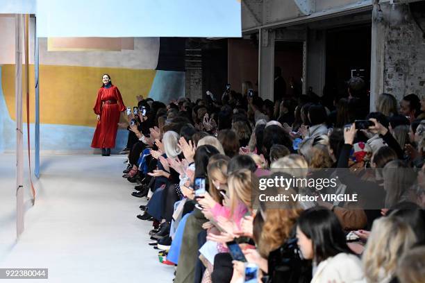 Roksanda Ilincic walks the runway at the Roksanda Ready to Wear Fall/Winter 2018-2019 fashion show during London Fashion Week February 2018 on...