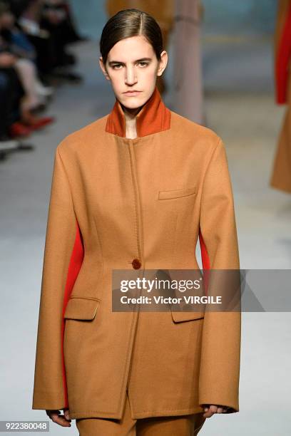 Model walks the runway at the Roksanda Ready to Wear Fall/Winter 2018-2019 fashion show during London Fashion Week February 2018 on February 19, 2018...