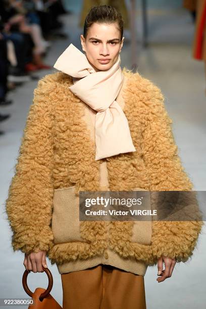 Model walks the runway at the Roksanda Ready to Wear Fall/Winter 2018-2019 fashion show during London Fashion Week February 2018 on February 19, 2018...