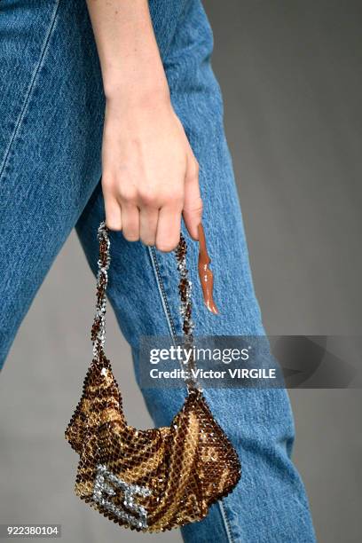 Model walks the runway at the Faustine Steinmetz Ready to Wear Fall/Winter 2018-2019 fashion show during London Fashion Week February 2018 on...