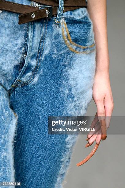 Model walks the runway at the Faustine Steinmetz Ready to Wear Fall/Winter 2018-2019 fashion show during London Fashion Week February 2018 on...