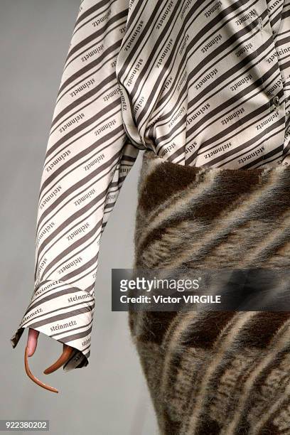 Model walks the runway at the Faustine Steinmetz Ready to Wear Fall/Winter 2018-2019 fashion show during London Fashion Week February 2018 on...