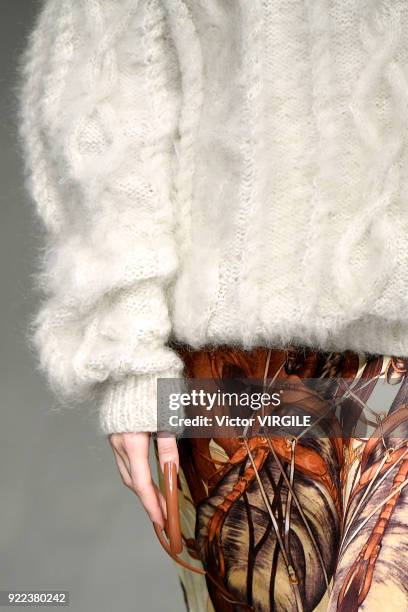 Model walks the runway at the Faustine Steinmetz Ready to Wear Fall/Winter 2018-2019 fashion show during London Fashion Week February 2018 on...