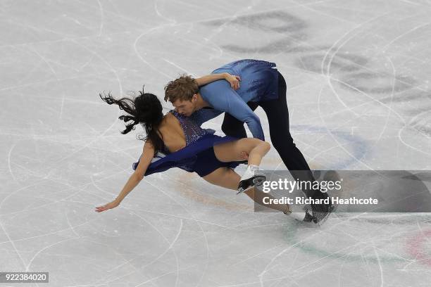 Madison Chock and Evan Bates of the United States fall while competing in the Figure Skating Ice Dance Free Dance on day eleven of the PyeongChang...