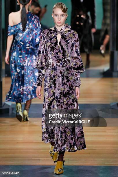 Model walks the runway at the ERDEM Ready to Wear Fall/Winter 2018-2019 fashion show during London Fashion Week February 2018 on February 19, 2018 in...