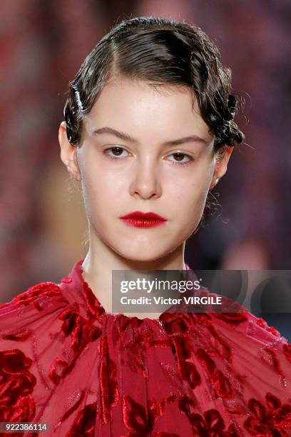 Model walks the runway at the ERDEM Ready to Wear Fall/Winter 2018-2019 fashion show during London Fashion Week February 2018 on February 19, 2018 in...