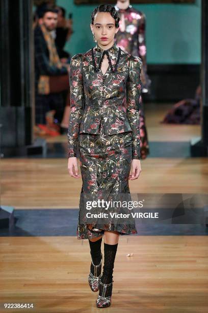 Model walks the runway at the ERDEM Ready to Wear Fall/Winter 2018-2019 fashion show during London Fashion Week February 2018 on February 19, 2018 in...