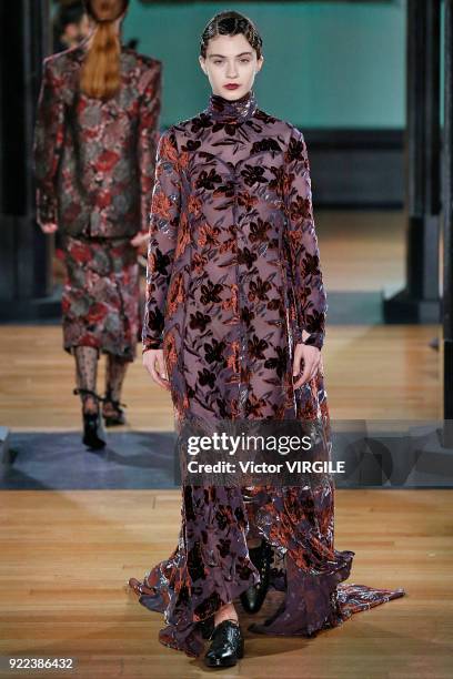 Model walks the runway at the ERDEM Ready to Wear Fall/Winter 2018-2019 fashion show during London Fashion Week February 2018 on February 19, 2018 in...