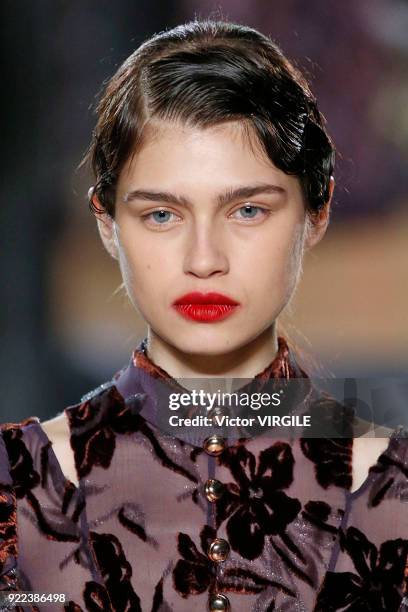 Model walks the runway at the ERDEM Ready to Wear Fall/Winter 2018-2019 fashion show during London Fashion Week February 2018 on February 19, 2018 in...