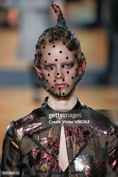 Model walks the runway at the ERDEM Ready to Wear Fall/Winter 2018-2019 fashion show during London Fashion Week February 2018 on February 19, 2018 in...