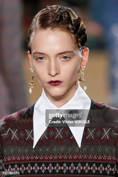 Model walks the runway at the ERDEM Ready to Wear Fall/Winter 2018-2019 fashion show during London Fashion Week February 2018 on February 19, 2018 in...