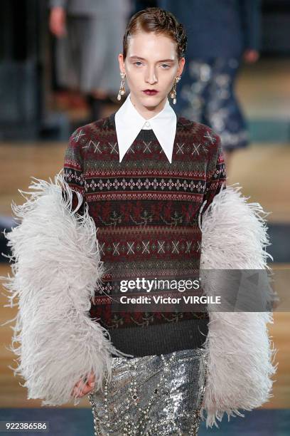 Model walks the runway at the ERDEM Ready to Wear Fall/Winter 2018-2019 fashion show during London Fashion Week February 2018 on February 19, 2018 in...