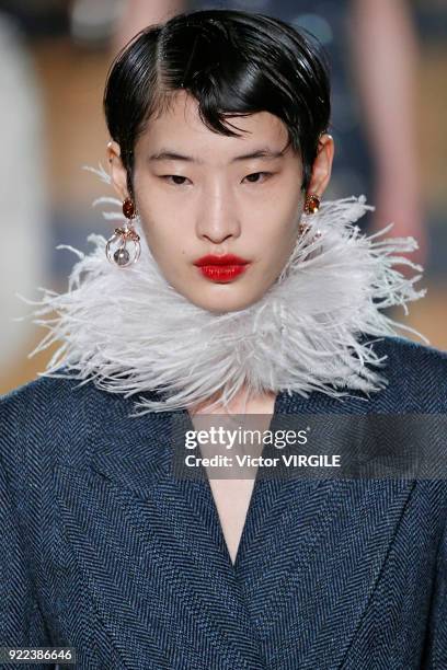 Model walks the runway at the ERDEM Ready to Wear Fall/Winter 2018-2019 fashion show during London Fashion Week February 2018 on February 19, 2018 in...