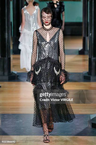 Model walks the runway at the ERDEM Ready to Wear Fall/Winter 2018-2019 fashion show during London Fashion Week February 2018 on February 19, 2018 in...