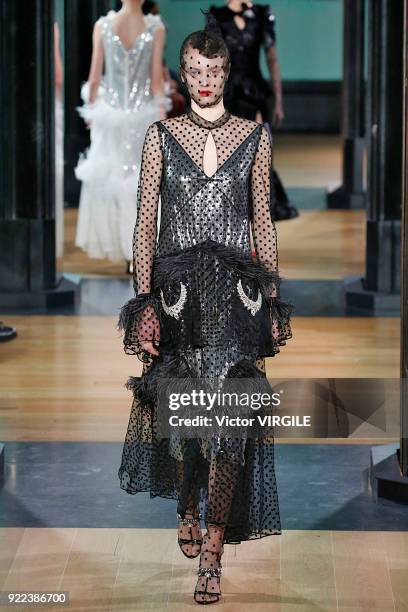 Model walks the runway at the ERDEM Ready to Wear Fall/Winter 2018-2019 fashion show during London Fashion Week February 2018 on February 19, 2018 in...