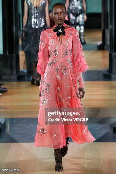 Model walks the runway at the ERDEM Ready to Wear Fall/Winter 2018-2019 fashion show during London Fashion Week February 2018 on February 19, 2018 in...