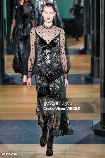 Model walks the runway at the ERDEM Ready to Wear Fall/Winter 2018-2019 fashion show during London Fashion Week February 2018 on February 19, 2018 in...