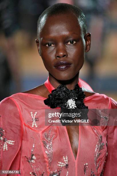 Model walks the runway at the ERDEM Ready to Wear Fall/Winter 2018-2019 fashion show during London Fashion Week February 2018 on February 19, 2018 in...