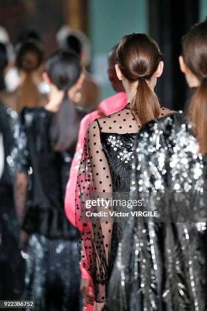 Model walks the runway at the ERDEM Ready to Wear Fall/Winter 2018-2019 fashion show during London Fashion Week February 2018 on February 19, 2018 in...