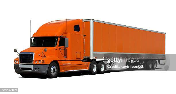 big orange lkws und anhänger - trailer stock-fotos und bilder