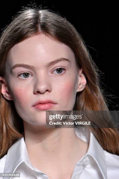 Model walks the runway at the Christopher Kane Ready to Wear Fall/Winter 2018-2019 fashion show during London Fashion Week February 2018 on February...