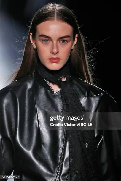 Model walks the runway at the Christopher Kane Ready to Wear Fall/Winter 2018-2019 fashion show during London Fashion Week February 2018 on February...