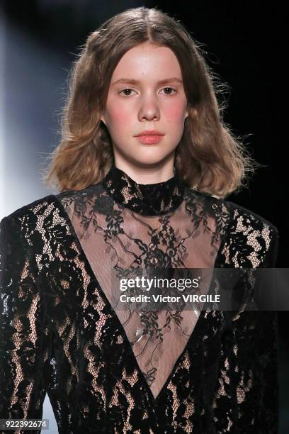 Model walks the runway at the Christopher Kane Ready to Wear Fall/Winter 2018-2019 fashion show during London Fashion Week February 2018 on February...