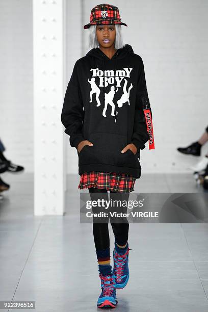 Model walks the runway at the Nicopanda Ready to Wear Fall/Winter 2018-2019 fashion show during London Fashion Week February 2018 on February 19,...