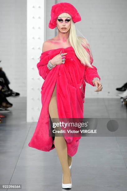 Model walks the runway at the Nicopanda Ready to Wear Fall/Winter 2018-2019 fashion show during London Fashion Week February 2018 on February 19,...