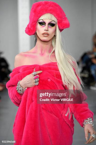 Model walks the runway at the Nicopanda Ready to Wear Fall/Winter 2018-2019 fashion show during London Fashion Week February 2018 on February 19,...