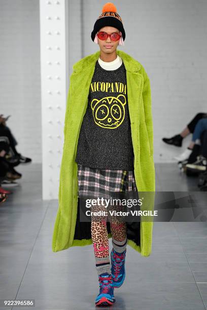 Model walks the runway at the Nicopanda Ready to Wear Fall/Winter 2018-2019 fashion show during London Fashion Week February 2018 on February 19,...