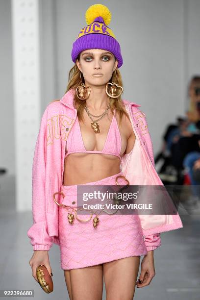 Model walks the runway at the Nicopanda Ready to Wear Fall/Winter 2018-2019 fashion show during London Fashion Week February 2018 on February 19,...