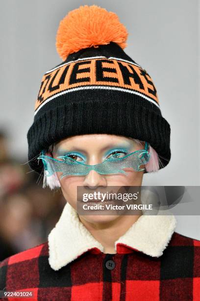 Model walks the runway at the Nicopanda Ready to Wear Fall/Winter 2018-2019 fashion show during London Fashion Week February 2018 on February 19,...