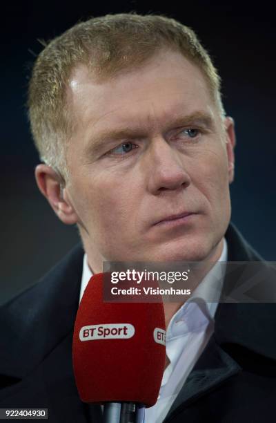 Sport commentator Paul Scholes before the Emirates FA Cup Fifth Round match between Huddersfield Town and Manchester United at the Kirklees Stadium...