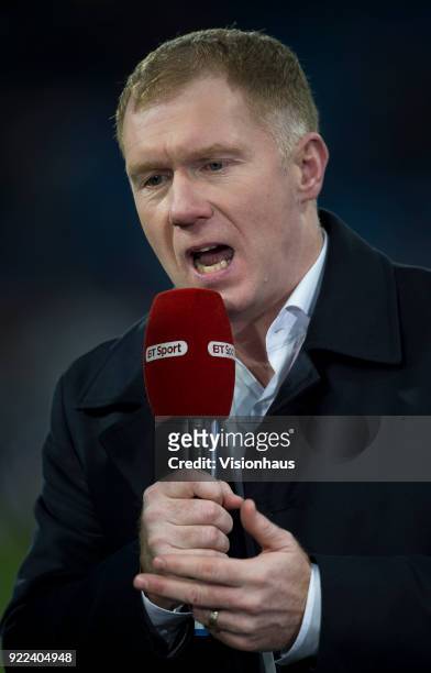 Sport commentator Paul Scholes before the Emirates FA Cup Fifth Round match between Huddersfield Town and Manchester United at the Kirklees Stadium...