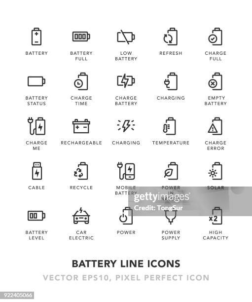 battery line icons - batteries stock illustrations