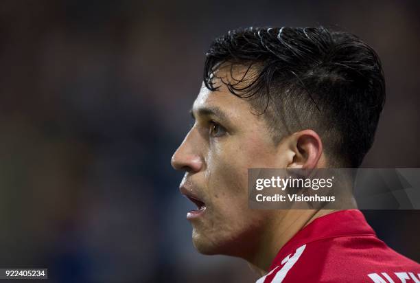 Alexis Sanchez of Manchester United in action during the FA Cup Fifth Round match at the Kirklees Stadium on February 17, 2018 in Huddersfield,...