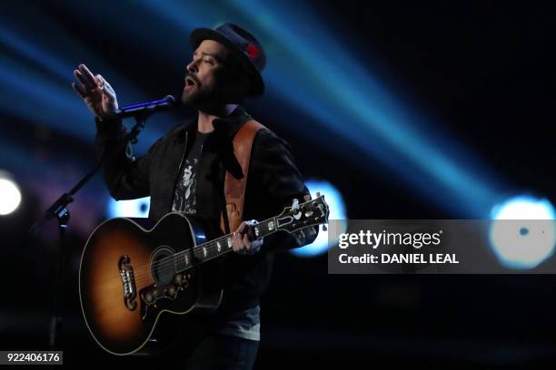 Singer-songwriter Justin Timberlake performs during the BRIT Awards 2018 ceremony and live show in London on February 21, 2018. - RESTRICTED TO...