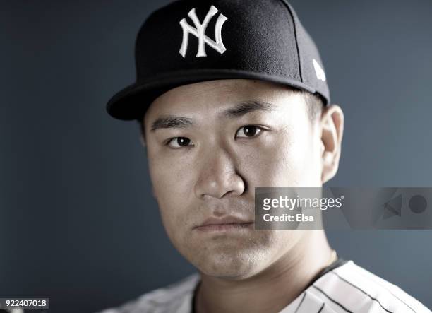 Masahiro Tanaka of the New York Yankees poses for a portrait during the New York Yankees photo day on February 21, 2018 at George M. Steinbrenner...