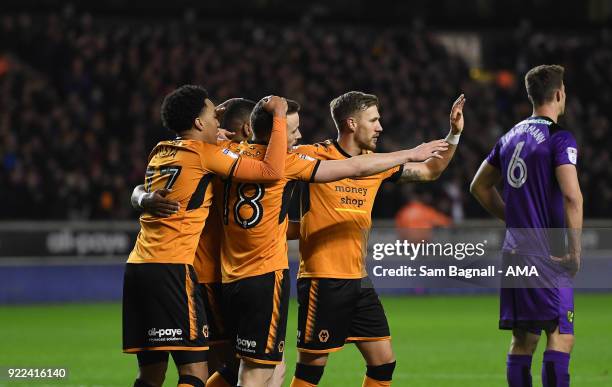 Diogo Jota of Wolverhampton Wanderers celebrates after scoring a goal to make it 1-0 during the Sky Bet Championship match between Wolverhampton...