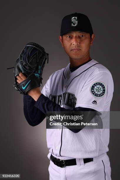 Pitcher Hisashi Iwakuma of the Seattle Mariners poses for a portrait during photo day at Peoria Stadium on February 21, 2018 in Peoria, Arizona.