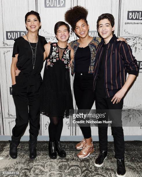 Lilan Bowden, Peyton Lee, Sofia Wylie and Joshua Rush attend Build Series to discuss 'Andi Mack' at Build Studio on February 21, 2018 in New York...