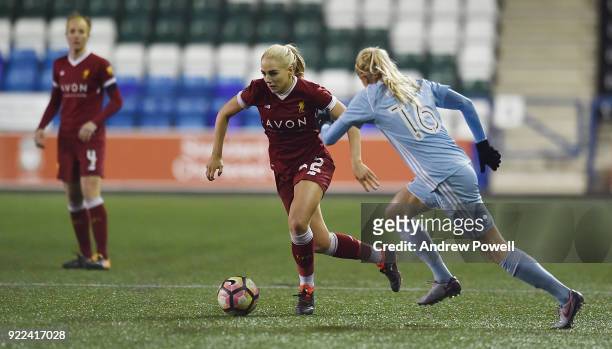 Alex Greenwood of Liverpool Ladies competes with Rachel Pitman of Sunderland Ladies during the FA WSL match between Liverpool Ladies and Sunderland...
