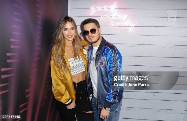 Pipe Bueno and Shannon De Lima visit The Enrique Santos Show At I Heart Latino Studio on February 21, 2018 in Miramar, Florida.