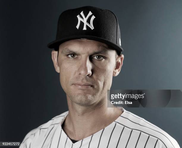 Greg Bird of the New York Yankees oses for a portrait during the New York Yankees photo day on February 21, 2018 at George M. Steinbrenner Field in...