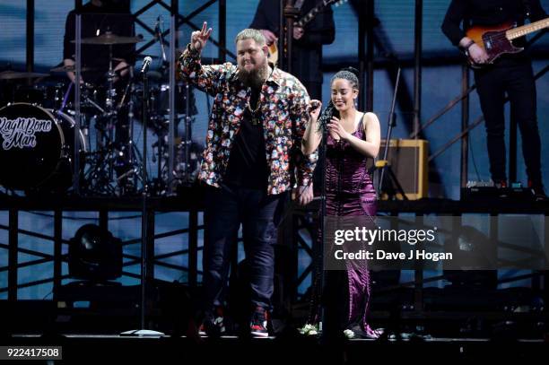 Rag ÕnÕ Bone Man and Jorja Smith perform on stage at The BRIT Awards 2018 held at The O2 Arena on February 21, 2018 in London, England.